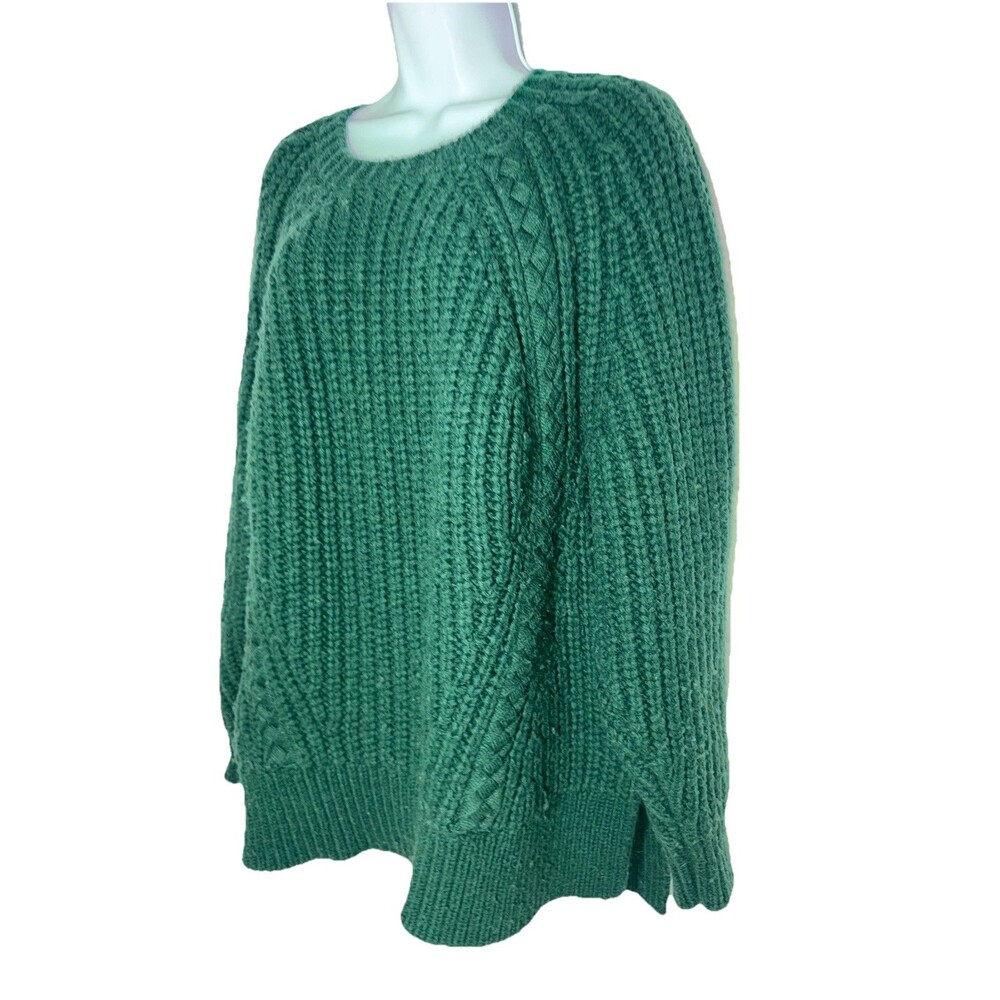 Aje Green Chunky Knit Braided Cable Sweater Women XL Wool Alpaca Blend